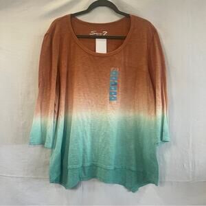 Seven 7 Dip Dye Tee Womens Size XL Orange Turquoise 3/4 Sleeve Tunic Casual Boho